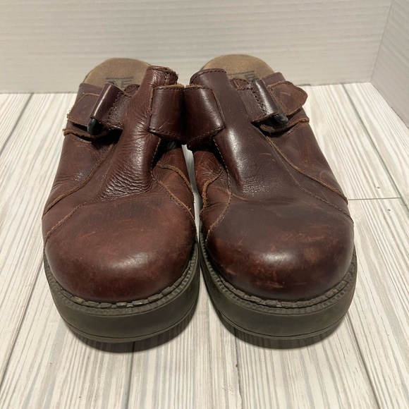 Vintage brown leather Y2K clogs shoes slip on platform women's size 8 2000s - Picture 1 of 7